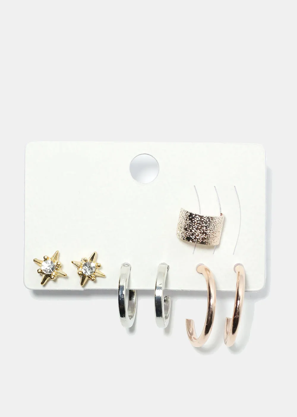 3 Pair Stud, Hoop & Cuff Earrings
