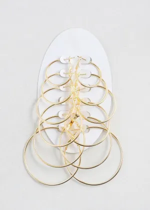6 Pair Multi-Sized Hoop Earrings Set - Gold