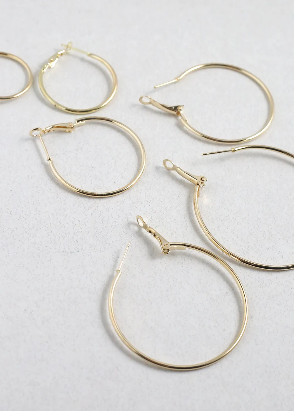 6 Pair Multi-Sized Hoop Earrings Set - Gold