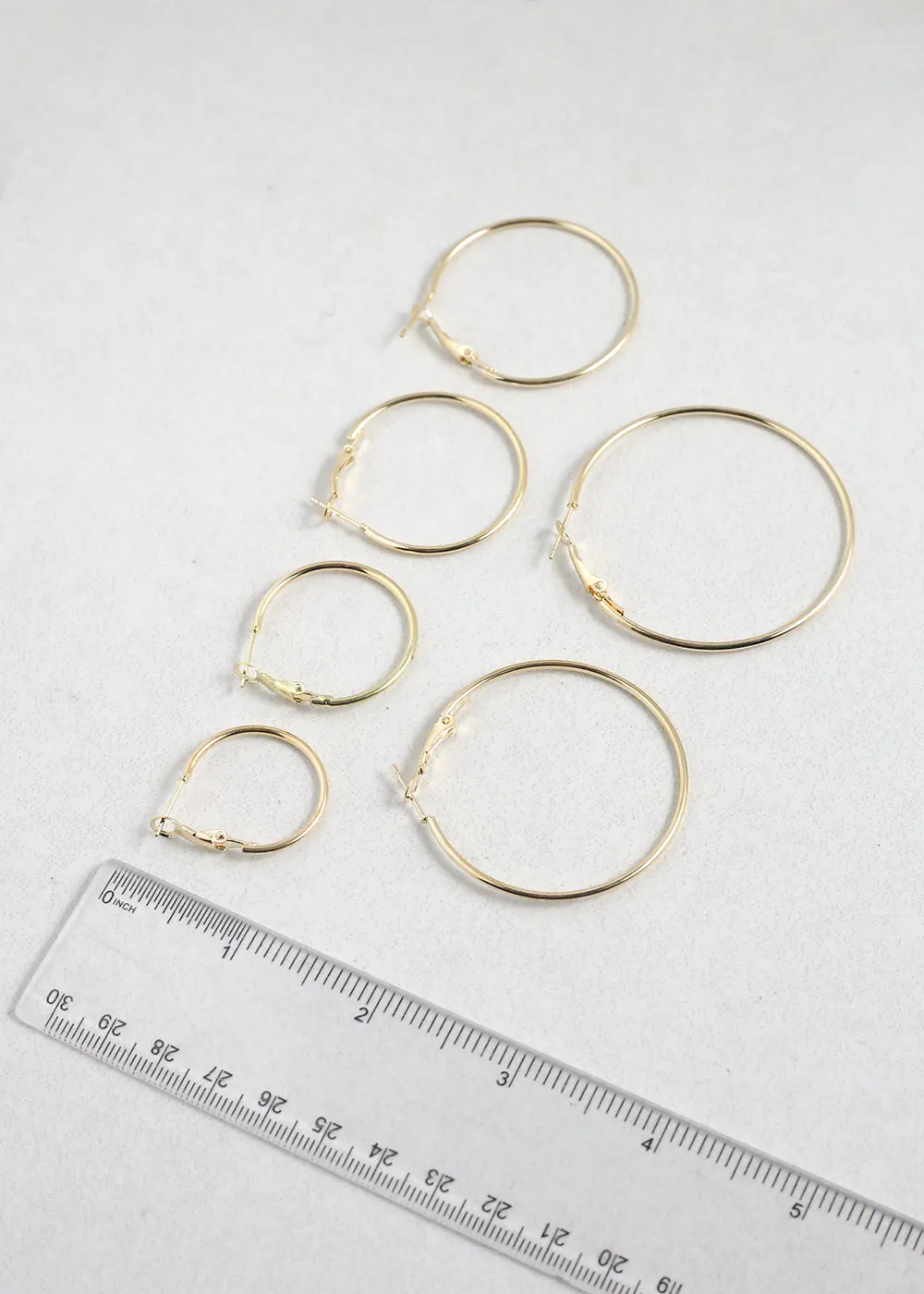 6 Pair Multi-Sized Hoop Earrings Set - Gold