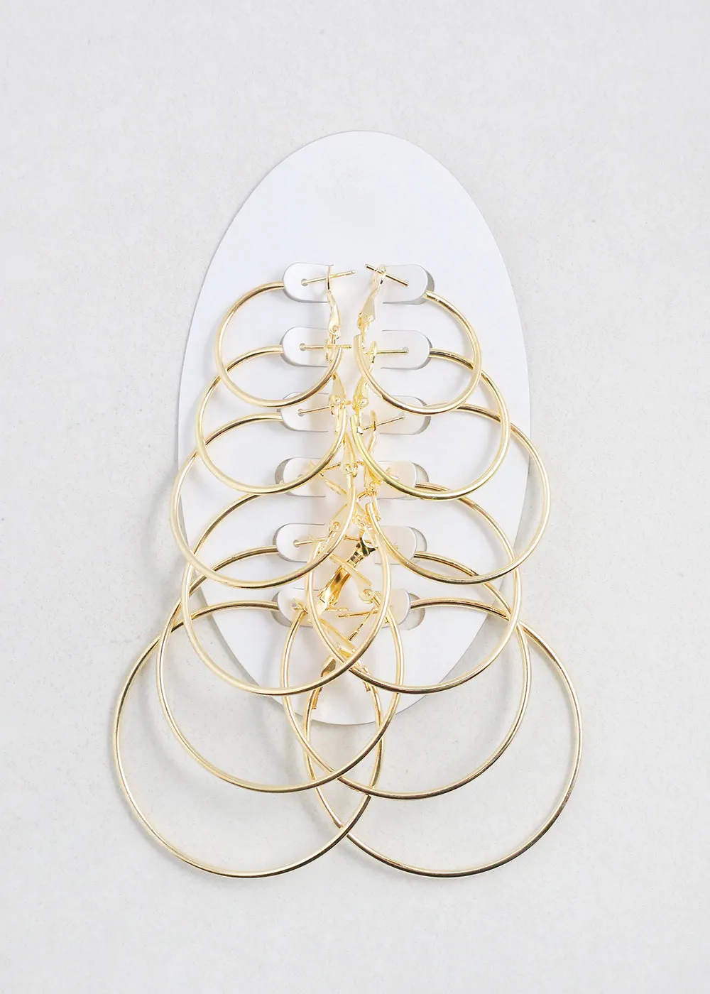 6 Pair Multi-Sized Hoop Earrings Set - Gold
