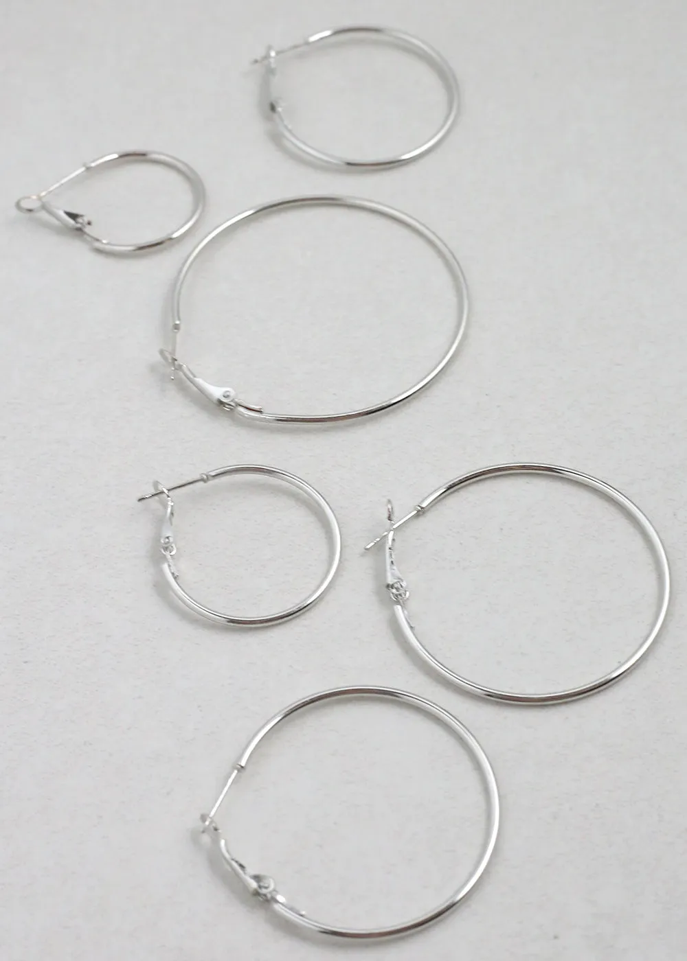 6 Pair Multi-Sized Hoop Earrings Set - Silver
