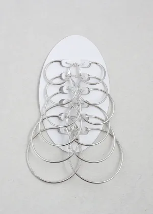 6 Pair Multi-Sized Hoop Earrings Set - Silver