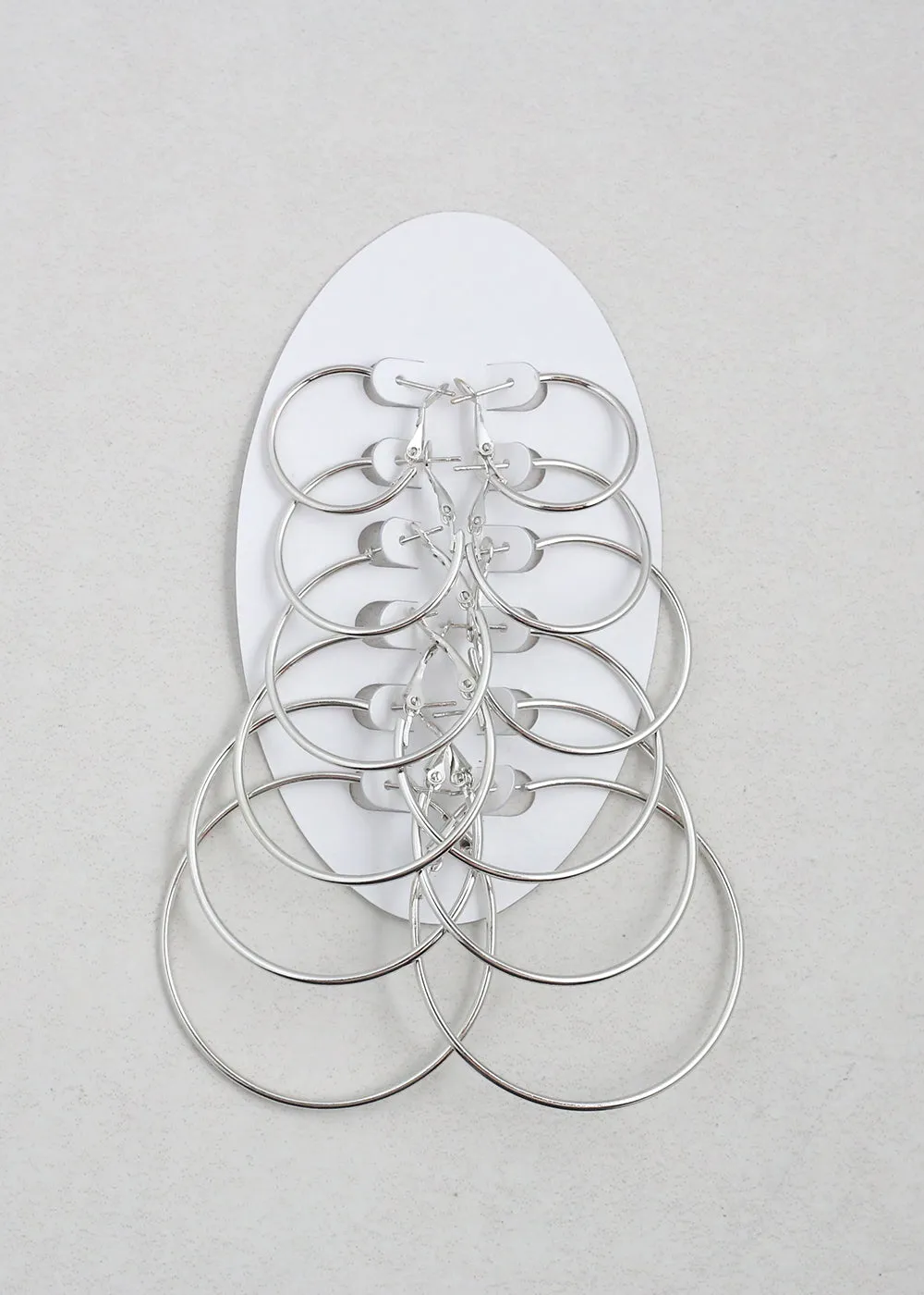6 Pair Multi-Sized Hoop Earrings Set - Silver