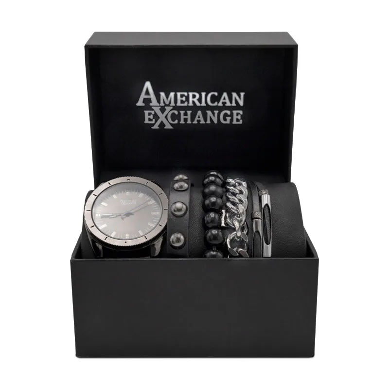 American Exchange Mens Silver And Grey Watch With Bracelets 5218