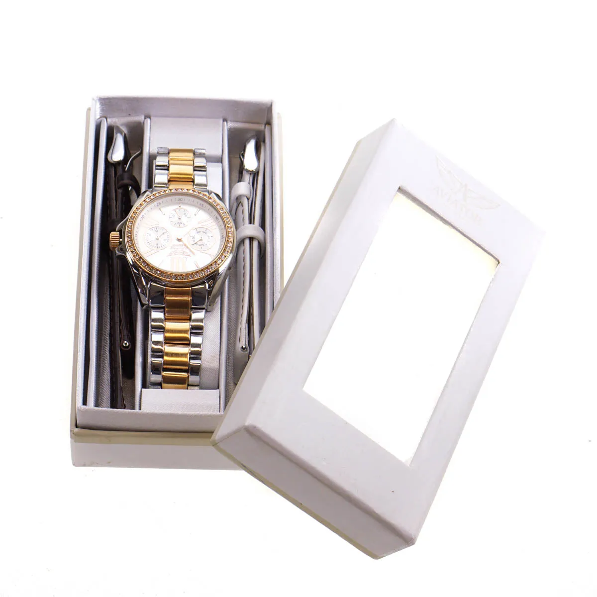 Aviator Ladies Watch Rose Gold & Steel 3 Straps (Blemished Box)