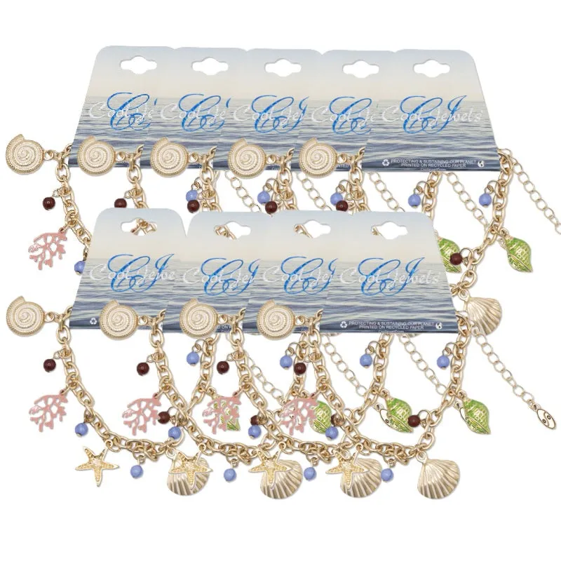 Beach Shell Charm Gold Bracelet By Cool Jewels - Job Lot (23 Bracelets)