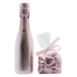 Bottega Rose Gold Prosecco 200ml & 20 Pink Love Heart Chocolates