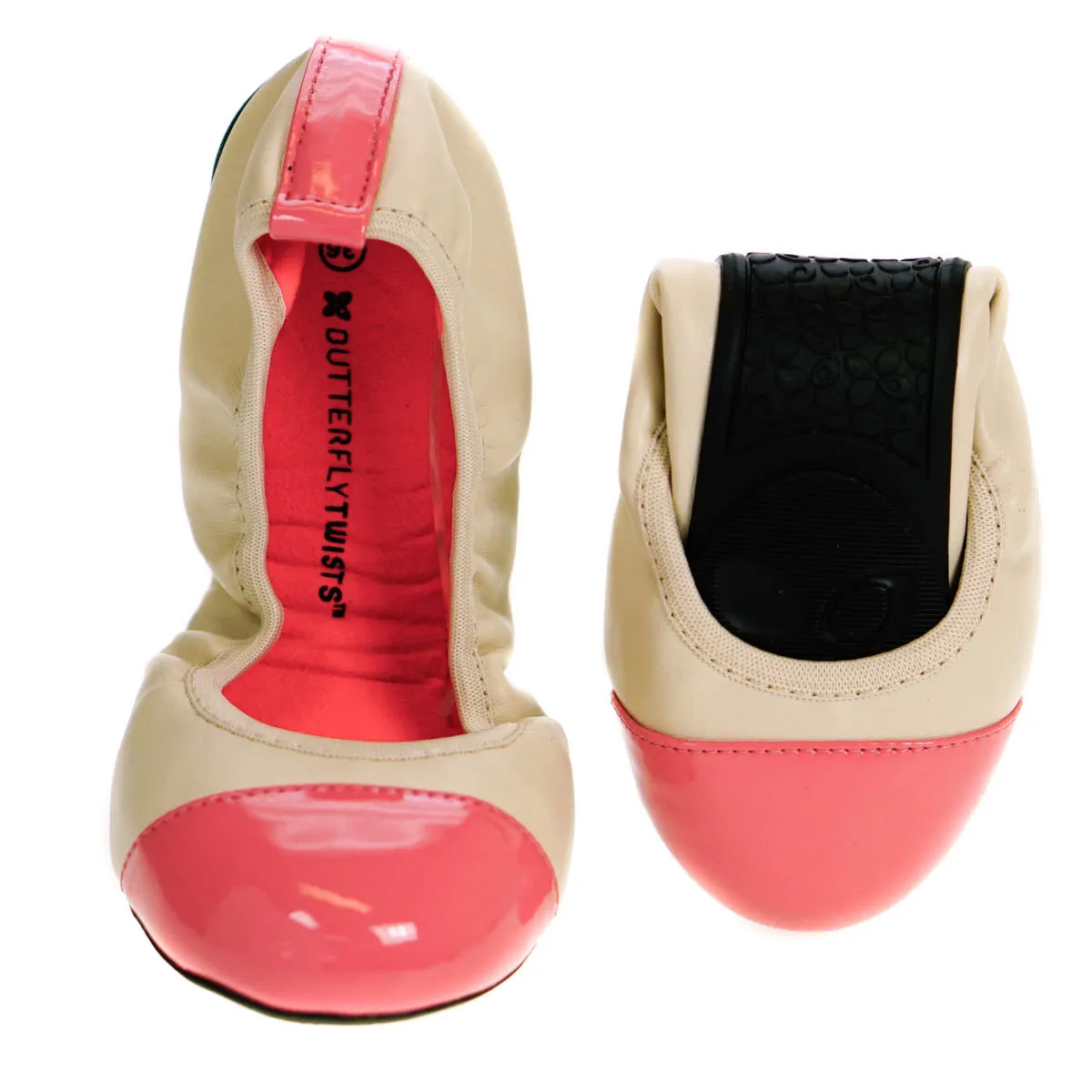 Butterfly Twists Fold Up Ballerina Shoes Nude & Coral