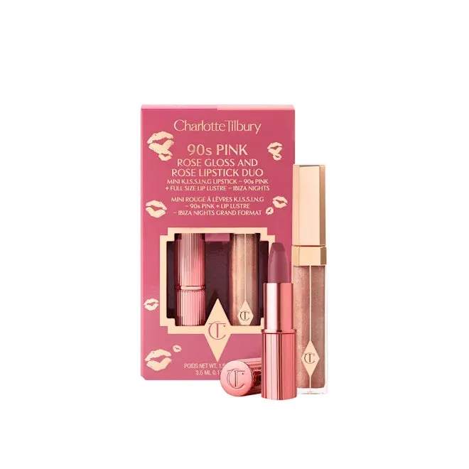 CHARLOTTE TILBURY 90'S PINK ROSE GLOSS AND ROSE LIPSTICK DUOR (90s pink / ibiza nights)