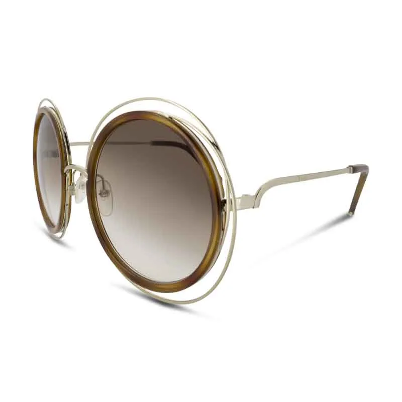 Chloe Gold Metal Frame Brown Round Sunglasses CE120S 736 (No Case)