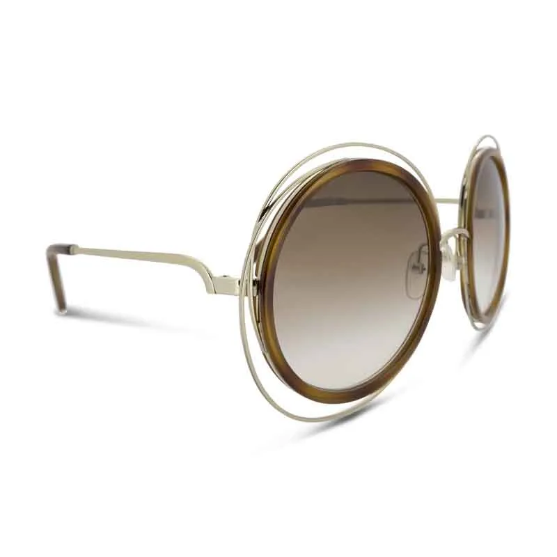 Chloe Gold Metal Frame Brown Round Sunglasses CE120S 736 (No Case)