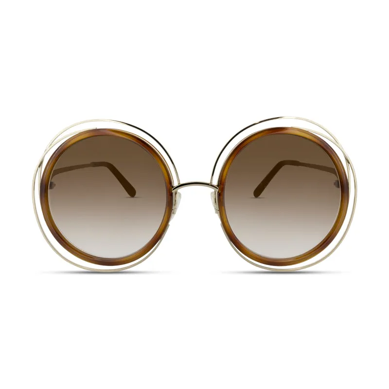 Chloe Gold Metal Frame Brown Round Sunglasses CE120S 736 (No Case)
