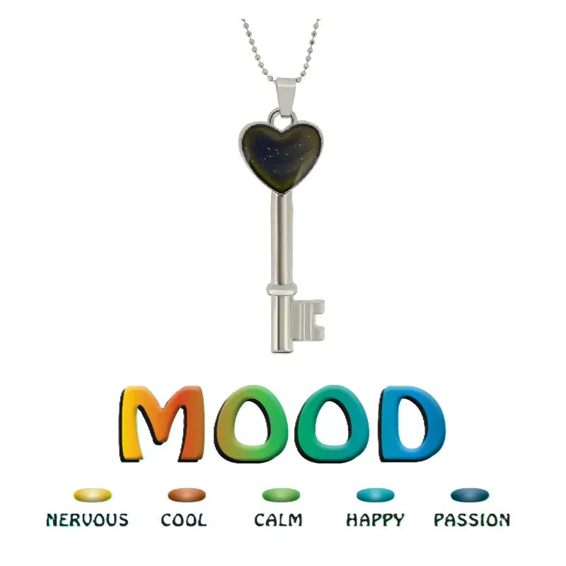 Colour Changing Mood Heart Key Silver Necklace By Cool Jewels