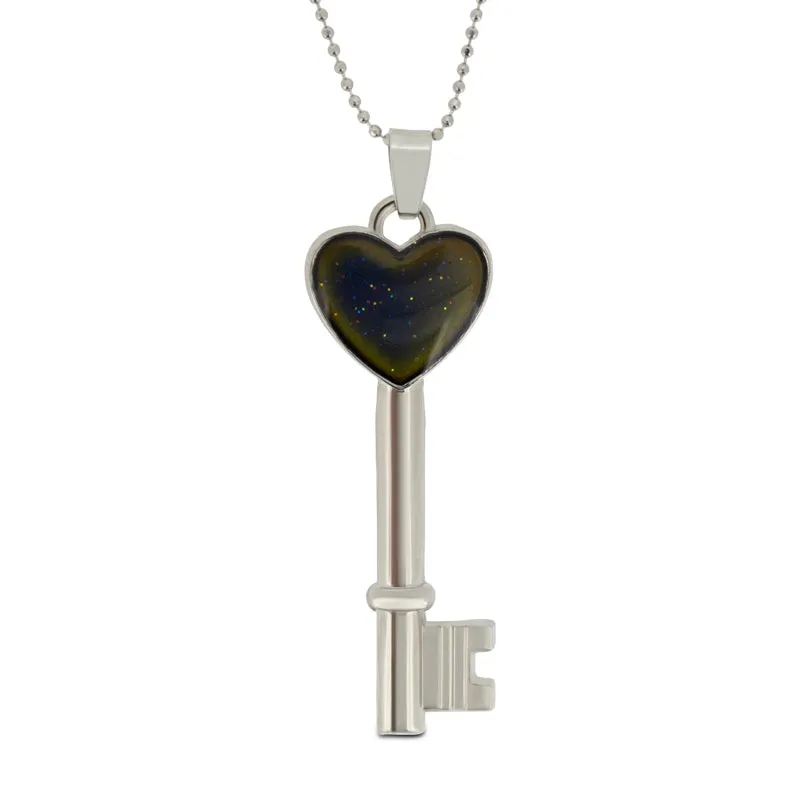 Colour Changing Mood Heart Key Silver Necklace By Cool Jewels