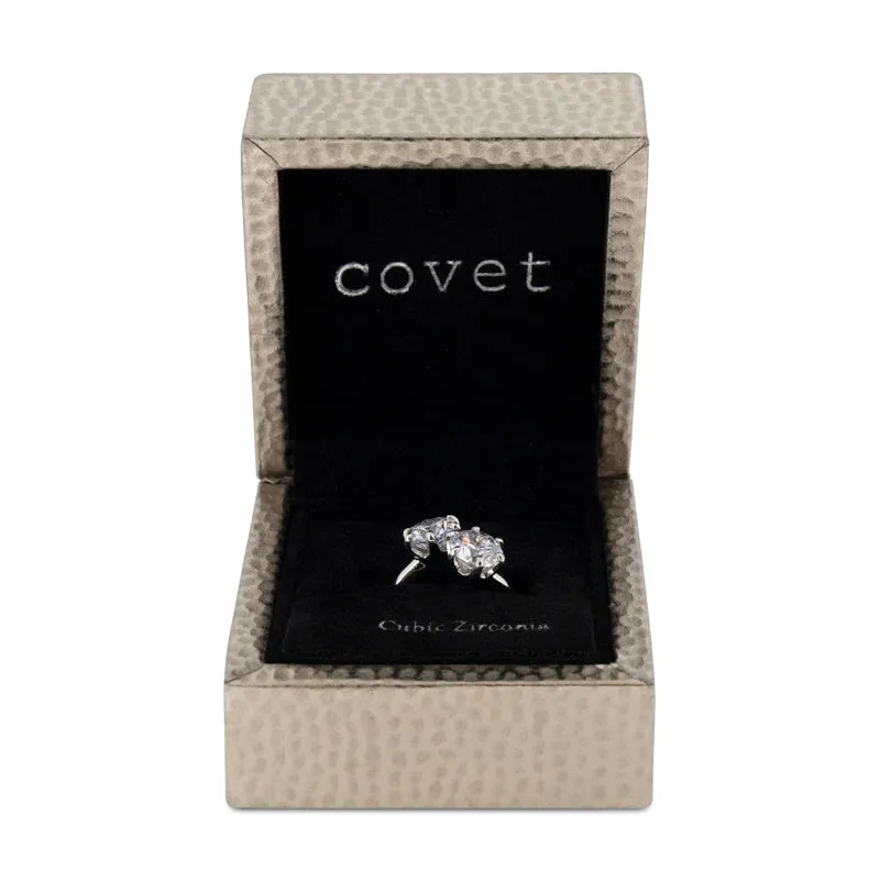 Covet Rhodium Cubic Zirconia 2 Stone Split Silver Ring - Size 7