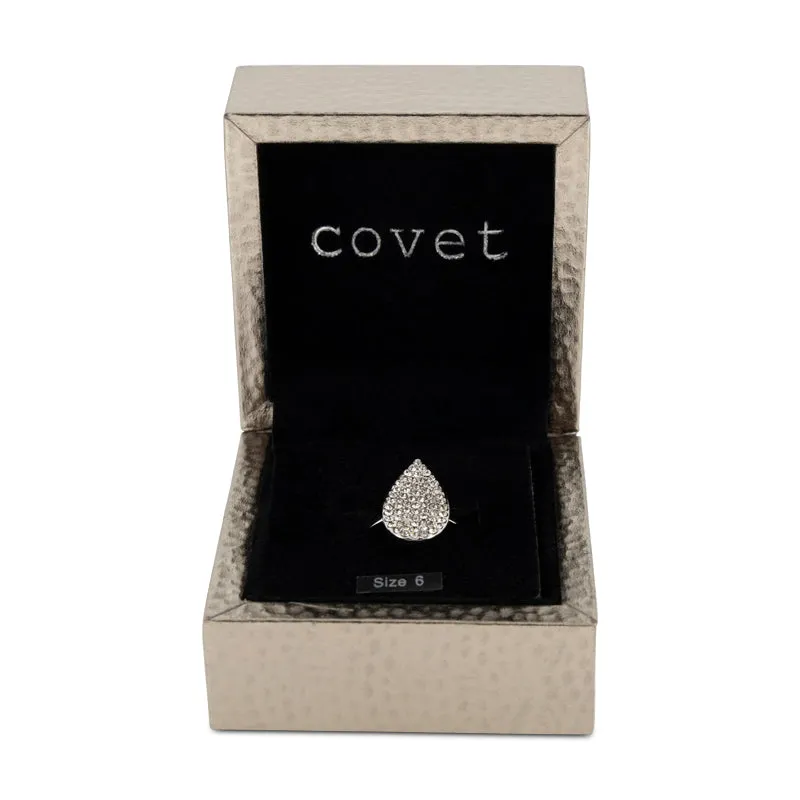 Covet Rhodium Cubic Zirconia Teardrop Pave Silver Ring - Size 7