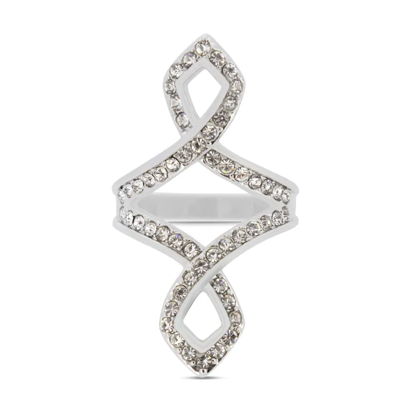 Covet Rhodium Open Pave Crystal Silver Ring - Size 5