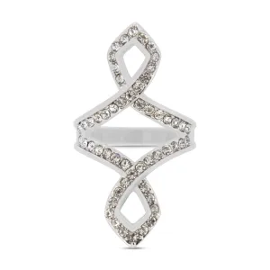 Covet Rhodium Open Pave Crystal Silver Ring - Size 5