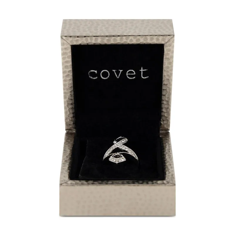 Covet Rhodium Open Pave Crystal Silver Ring - Size 5