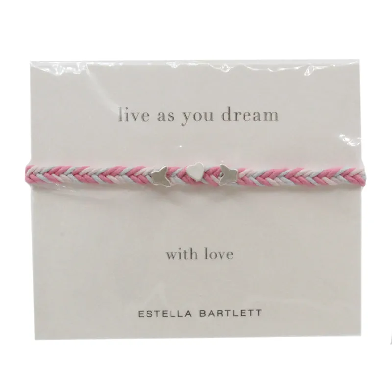 Estella Bartlett Ladies Bracelet Pink Butterfly Adjustable Corded Jewellery