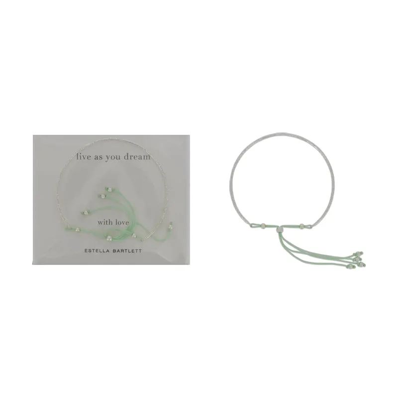 Estella Bartlett Silver Bangle Live As You Dream With Love Green Cord