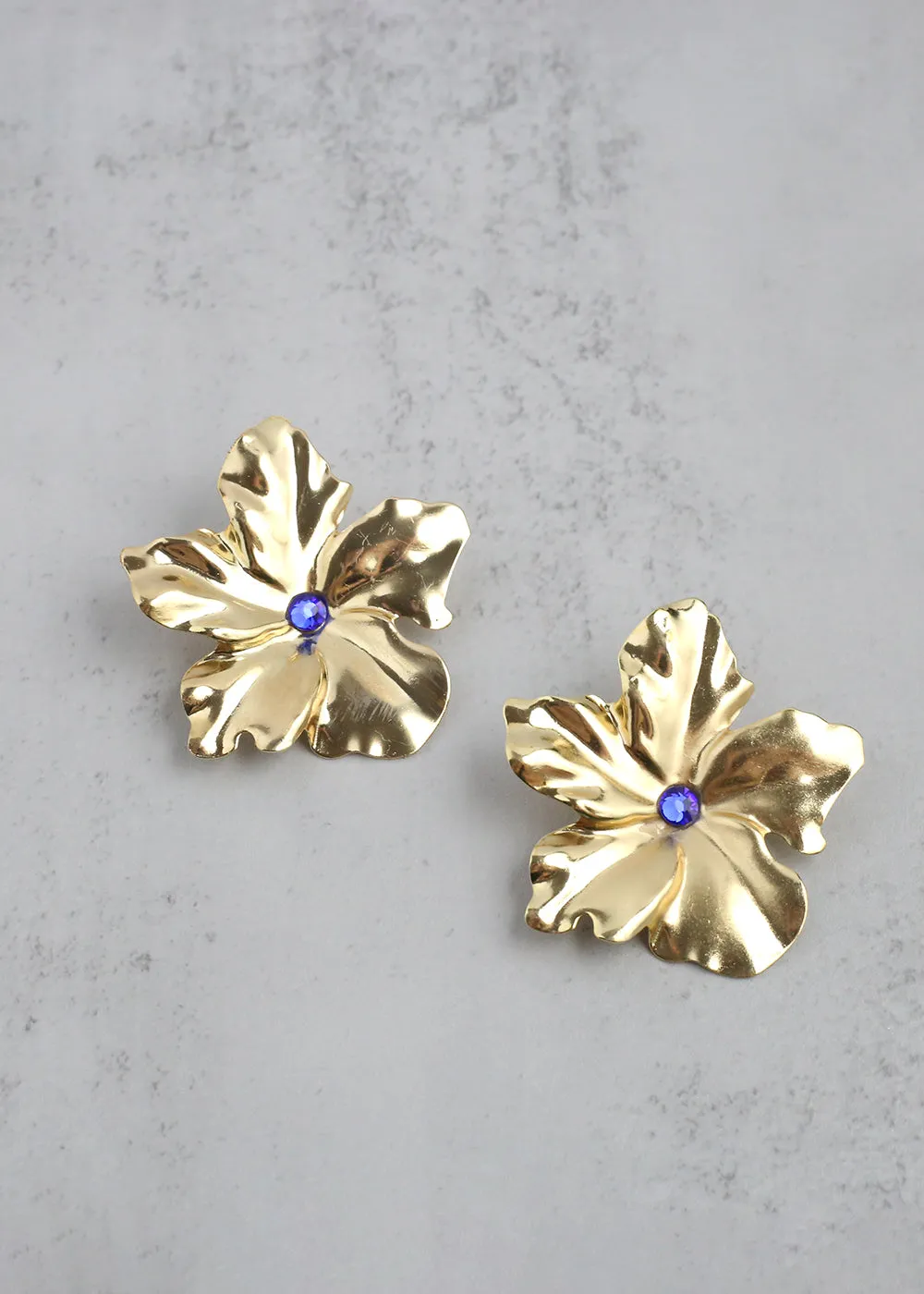 Gold Cayena Flower Clip-On Earrings