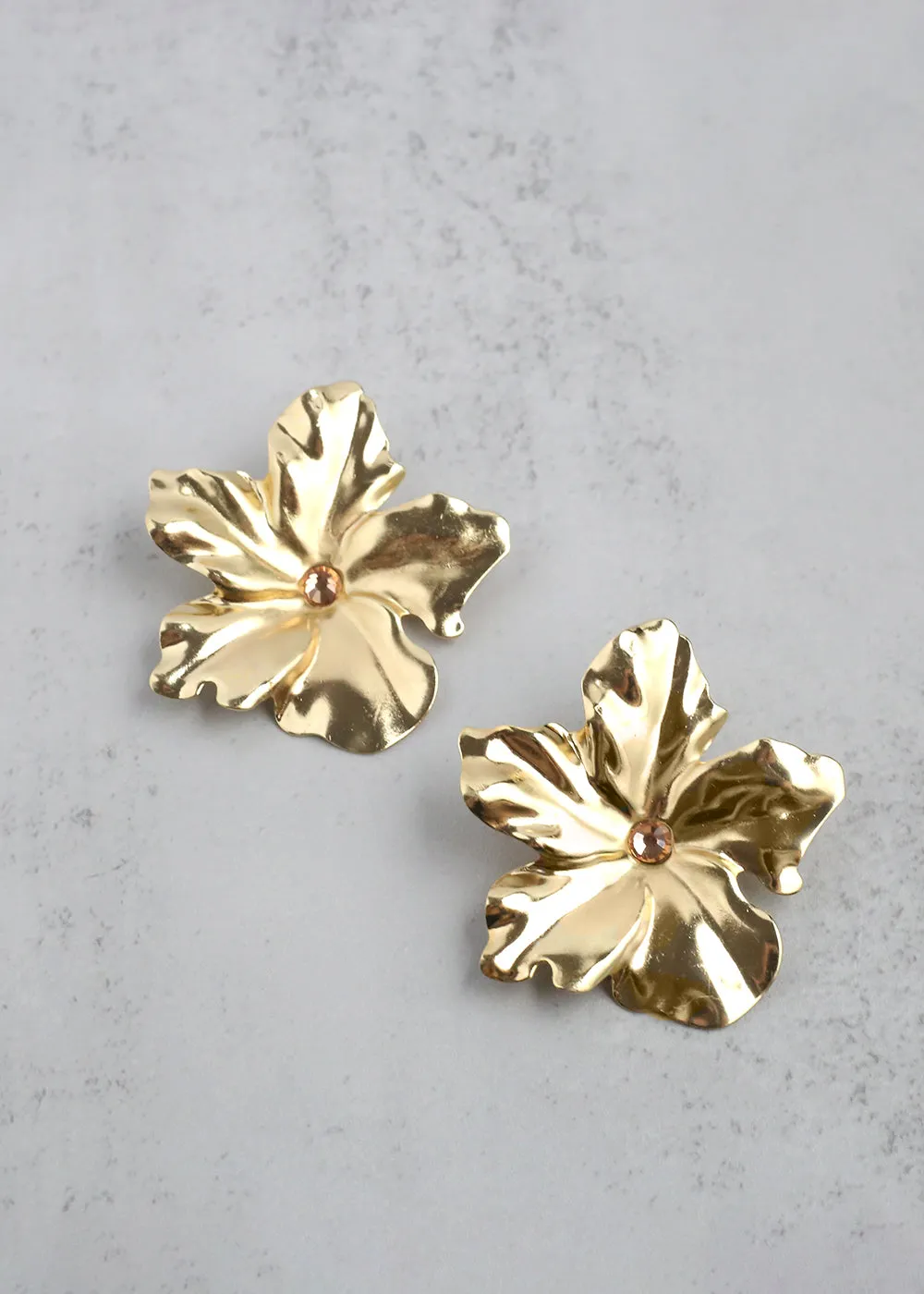 Gold Cayena Flower Clip-On Earrings