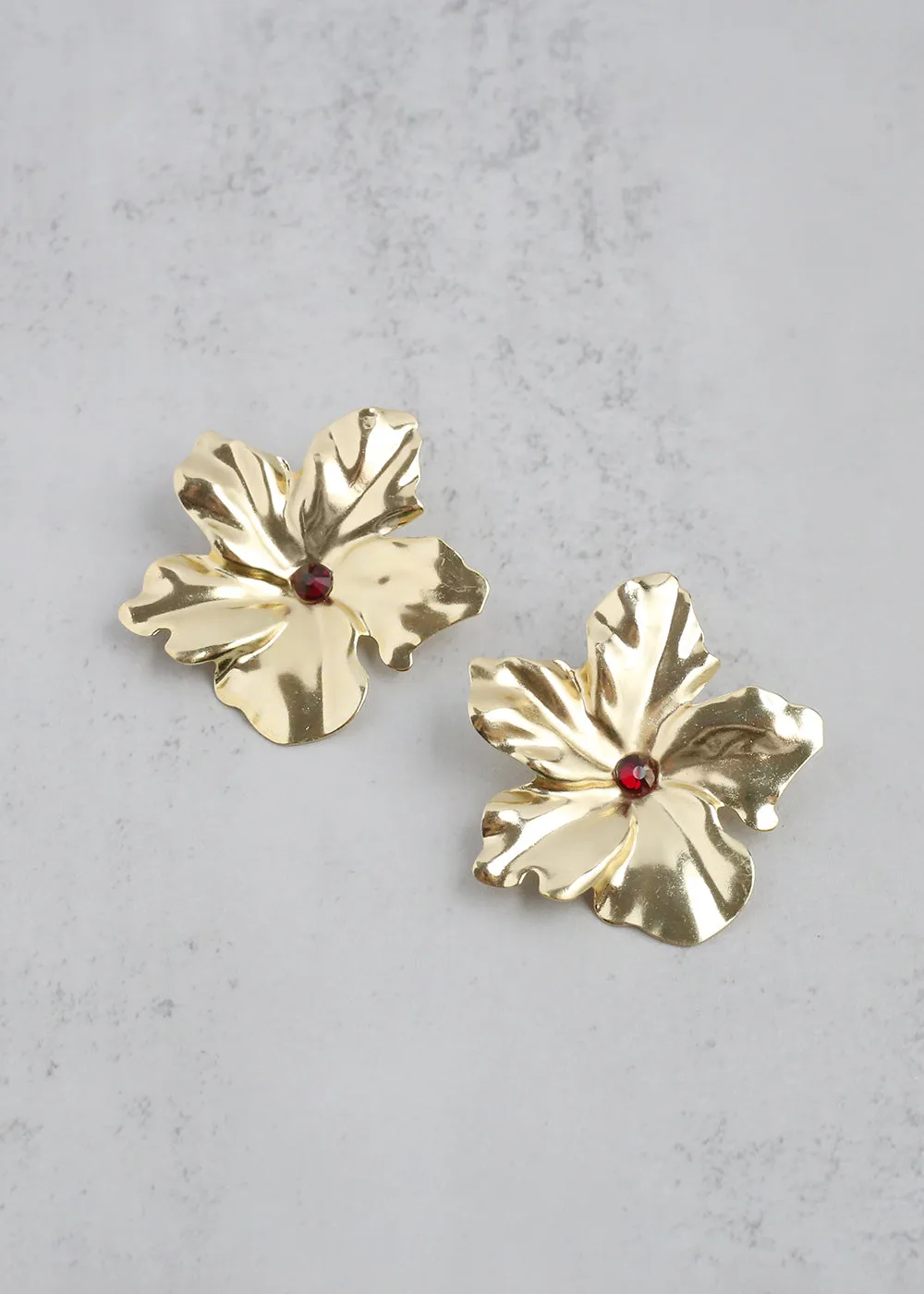 Gold Cayena Flower Clip-On Earrings