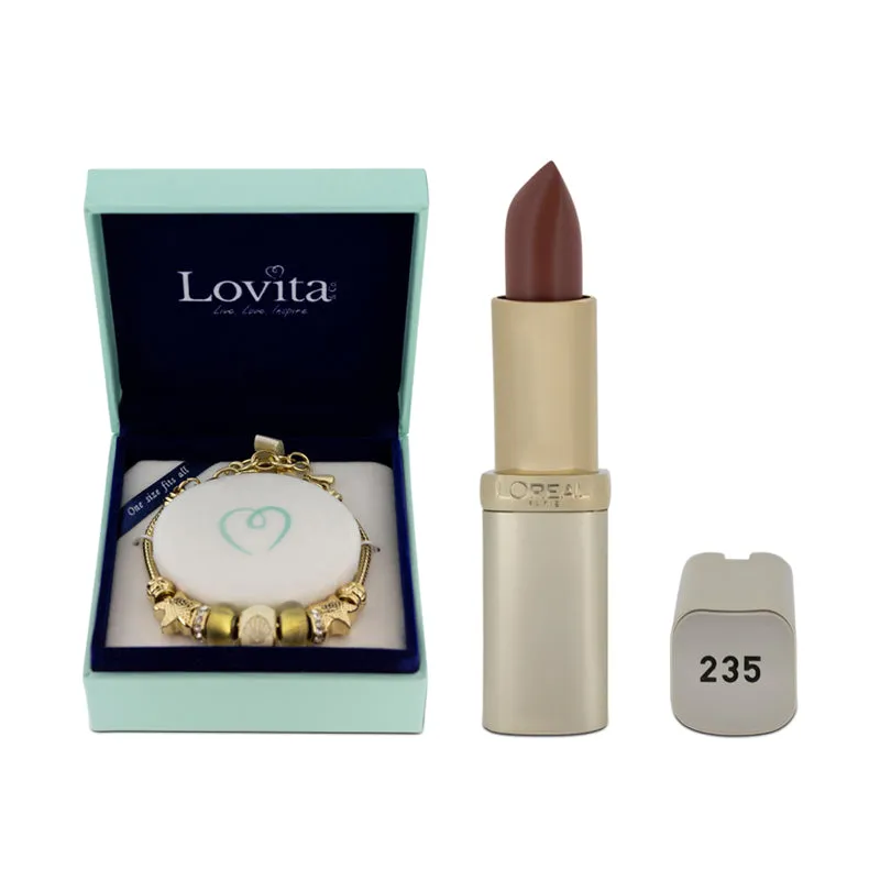 Gold Charm Bracelet & L'Oreal Nude Lipstick Gift Set
