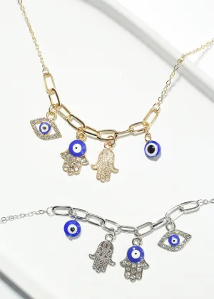 Hamsa Hand & Evil Eye Necklace