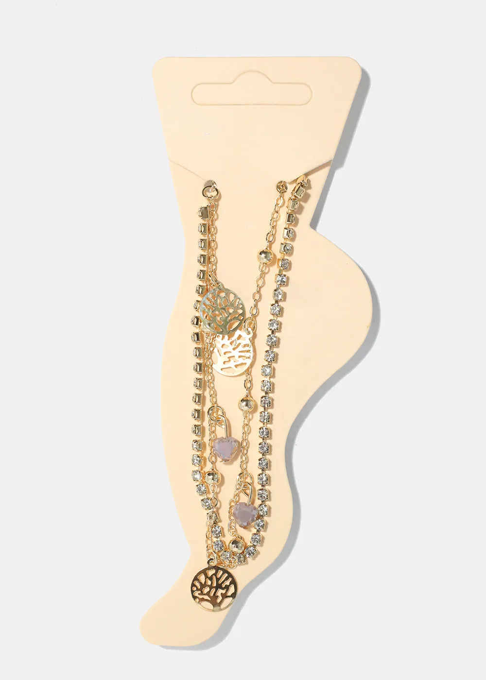 Heart & Tree of Life Charm Anklet