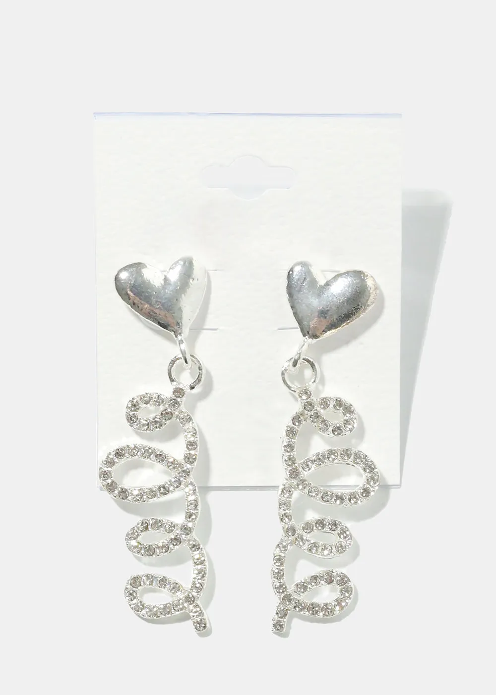 Heart with Rhinestone Spiral Earrings