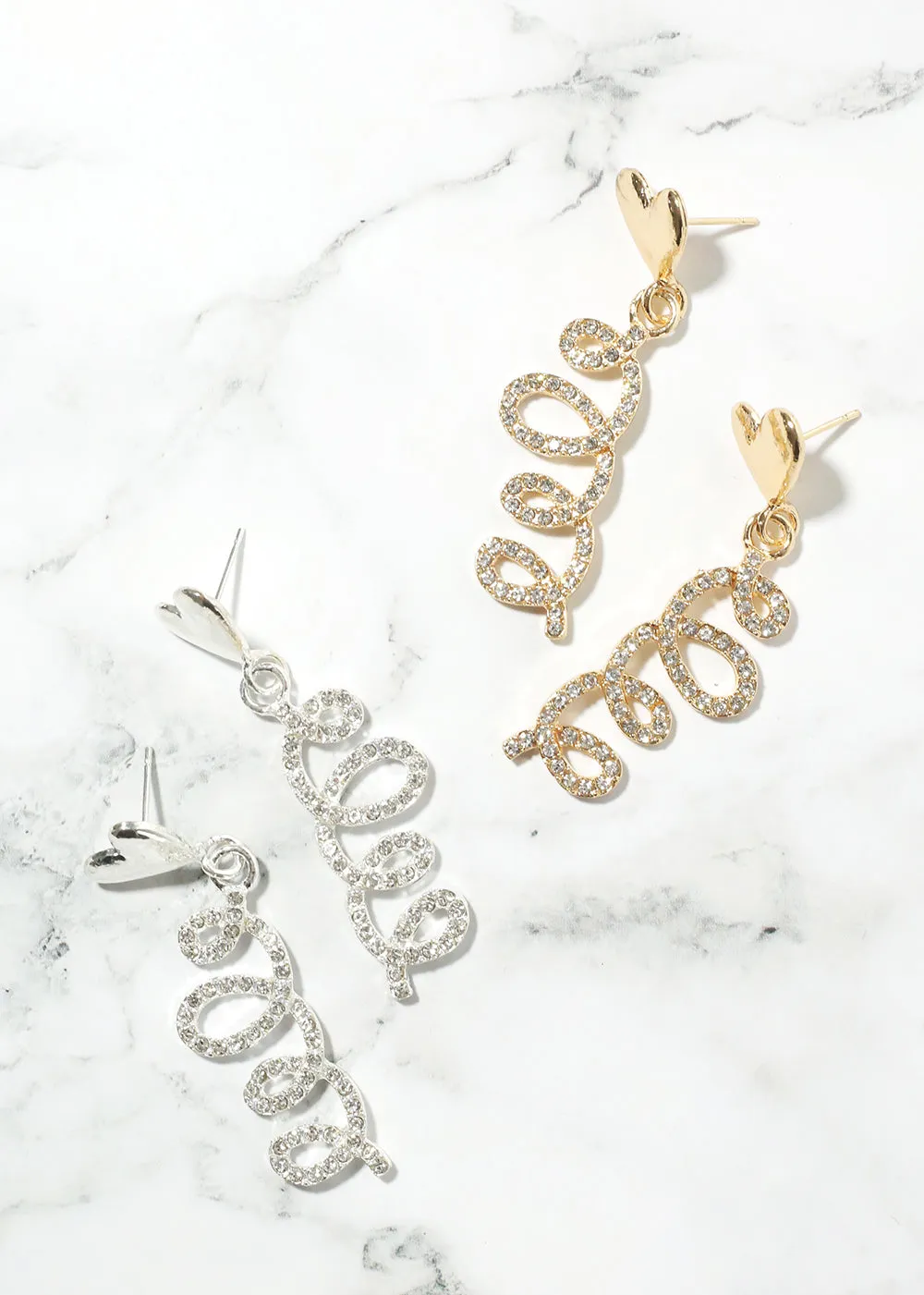 Heart with Rhinestone Spiral Earrings