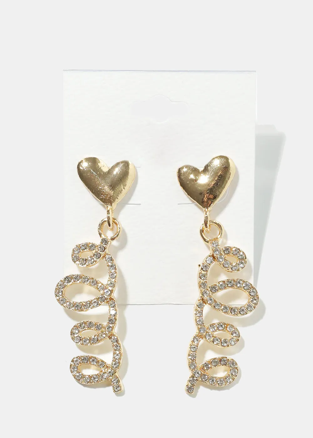 Heart with Rhinestone Spiral Earrings