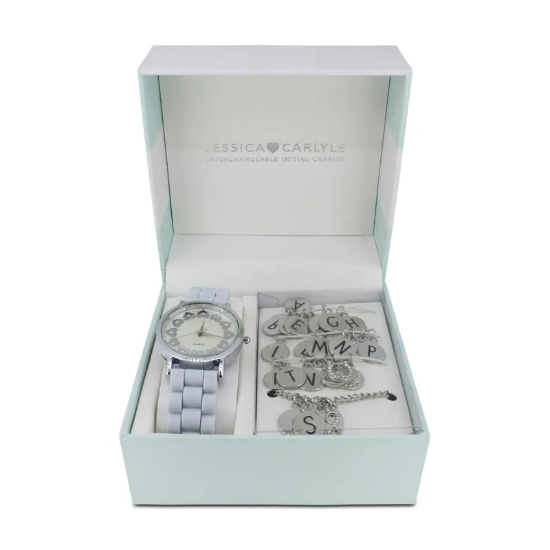 Jessica Carlyle Blue Silver Watch & Bracelet Set 1891 (Blemished Box)