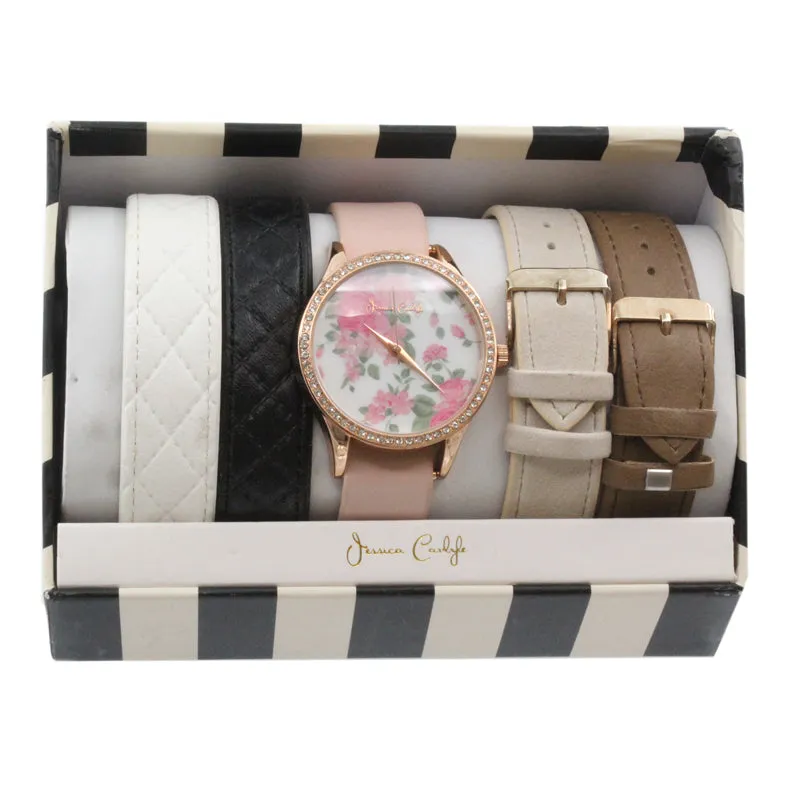Jessica Carlyle Rose Gold Floral Watch & 4 Extra Straps (Blemished Box)