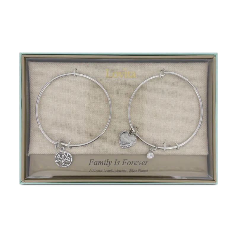 Lovita Silver Plated Charm Bangle Family Is Forever Duo Set