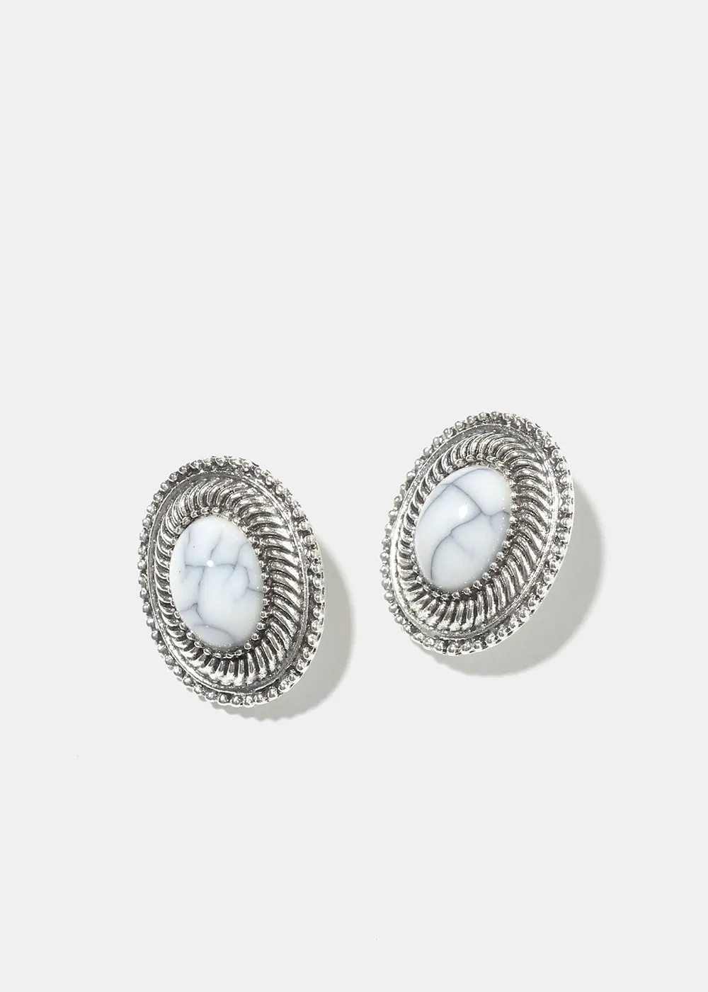 Marble Oval Clip On Earrings