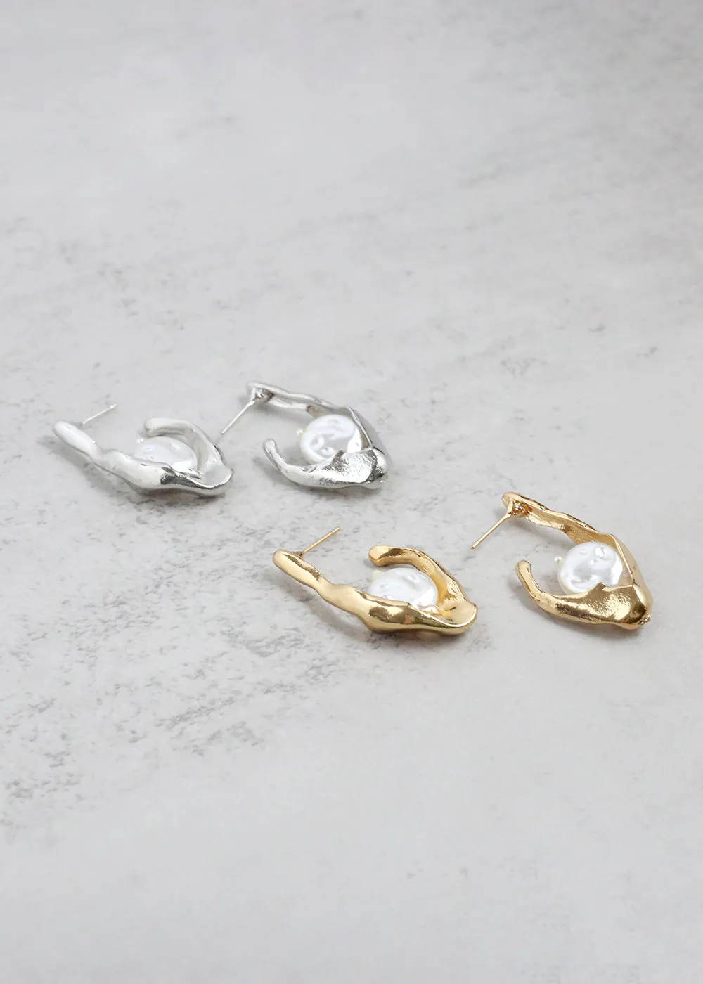 Modern Textured Pearl Dangle Earrings