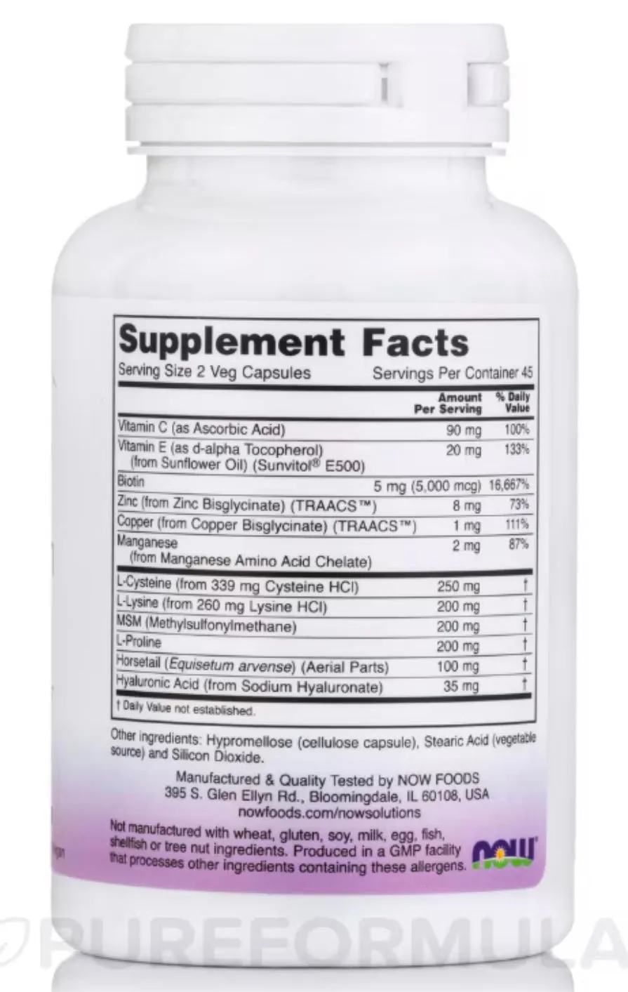 NOW FOODS, SOLUTIONS, CLINICALLY ADVANCED HAIR, SKIN & NAILS, 90 VEG CAPSULES