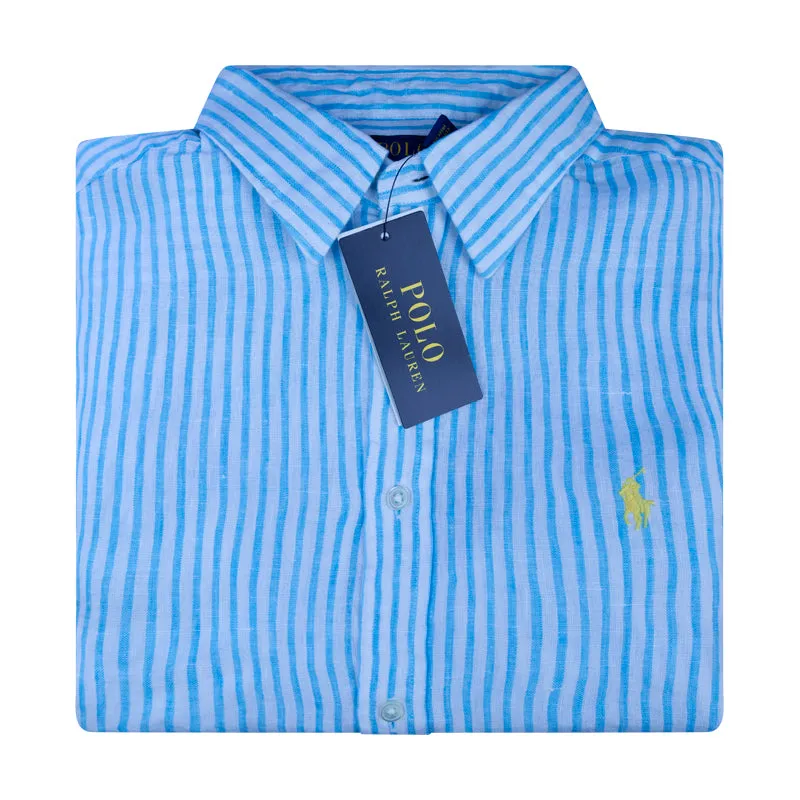 Ralph Lauren Polo Relaxed Fit Striped Linen Shirt Blue & White Women's