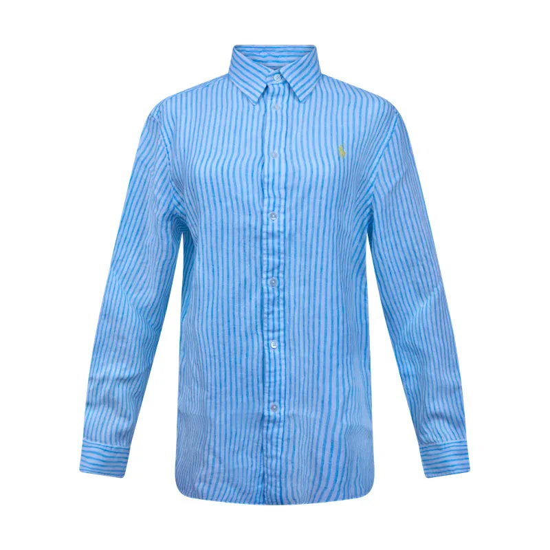 Ralph Lauren Polo Relaxed Fit Striped Linen Shirt Blue & White Women's