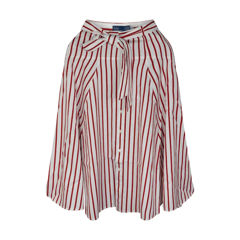 Ralph Lauren Striped Cotton A-Line Skirt Red/White Stripe Women's