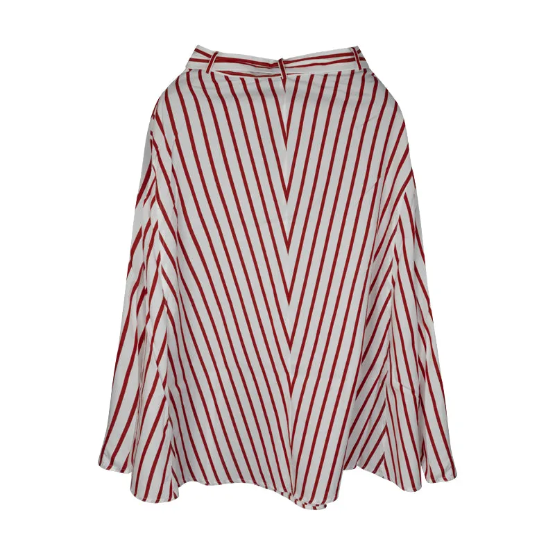 Ralph Lauren Striped Cotton A-Line Skirt Red/White Stripe Women's