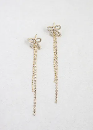 Rhinestone Bow Drop Earrings