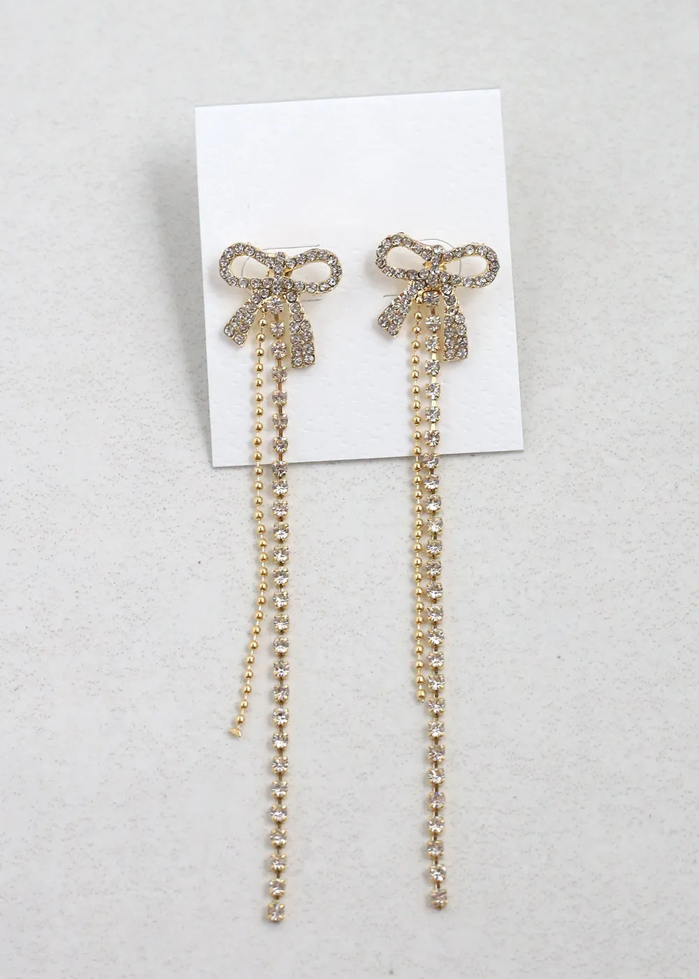 Rhinestone Bow Drop Earrings