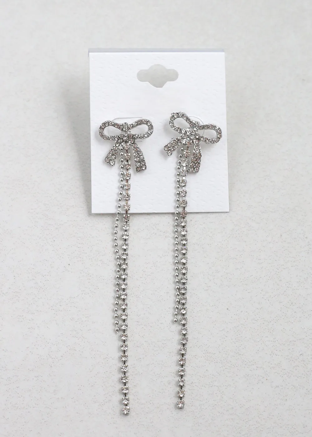 Rhinestone Bow Drop Earrings