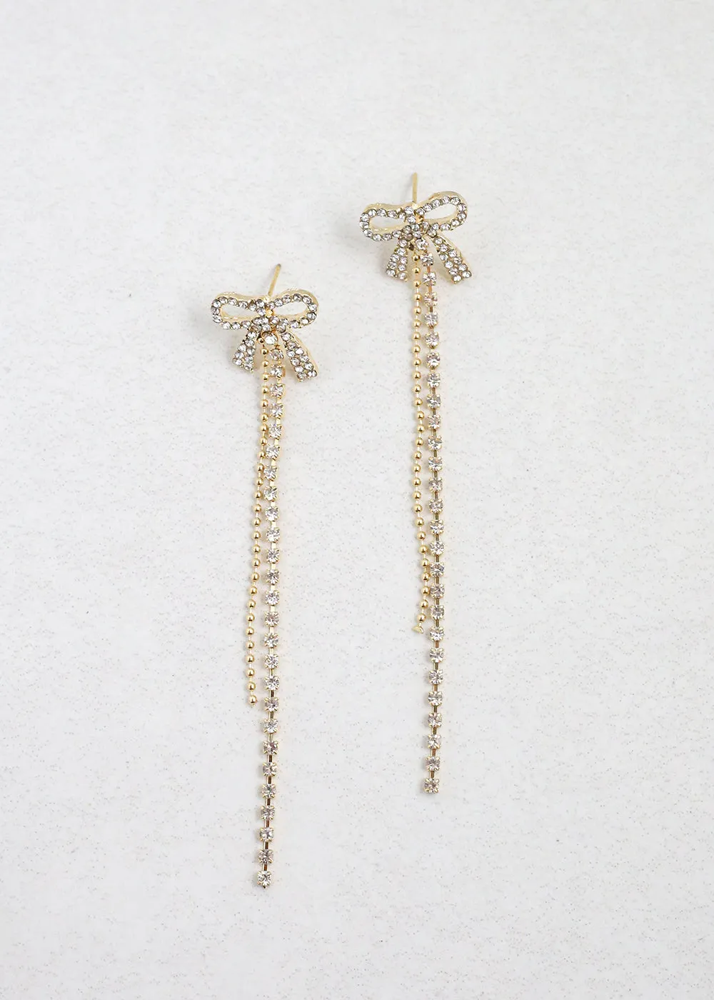 Rhinestone Bow Drop Earrings