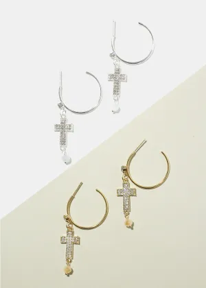 Rhinestone Cross Dangle Earrings
